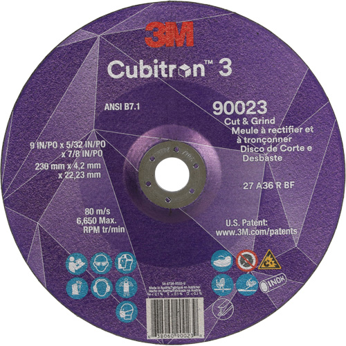Cubitron 3 Cut & Grind Wheel, 9" x 5/32", 7/8" Arbor, Type T27, 36+ Grit, Ceramic D. Morneault & Fils