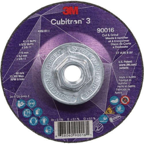Cubitron 3 Cut & Grind Wheel, 4-1/2" x 5/32", 5/8"-11 Arbor, Type T27, 36+ Grit, Ceramic D. Morneault & Fils