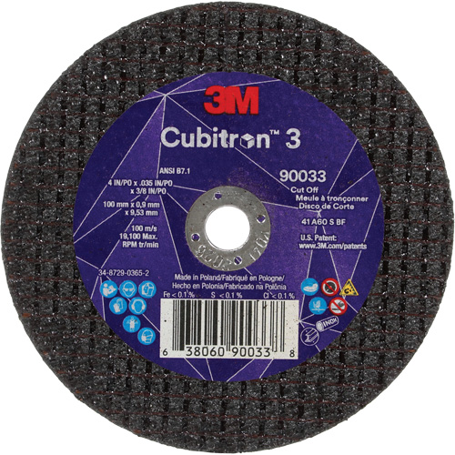 Cubitron 3 Cut-Off Wheel, 4" x 0.035", 3/8" Arbor, Type T1, Ceramic, 21000 RPM D. Morneault & Fils