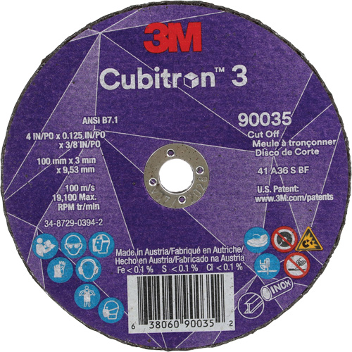 Meule &agrave; tronçonner Cubitron 3, 4" x 1/8", Arbre de 3/8", Type T1, C&eacute;ramique, 21000 Tr/min D. Morneault & Fils