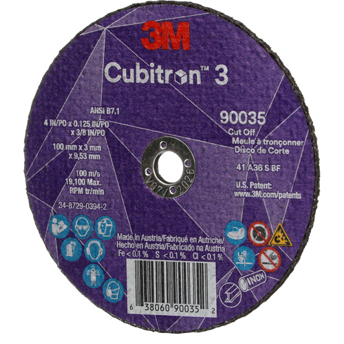 Meule &agrave; tronçonner Cubitron 3, 4" x 1/8", Arbre de 3/8", Type T1, C&eacute;ramique, 21000 Tr/min D. Morneault & Fils