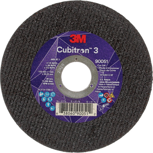 Cubitron 3 Cut-Off Wheel, 4-1/2" x 0.04", 7/8" Arbor, Type T1, Ceramic, 13300 RPM D. Morneault & Fils
