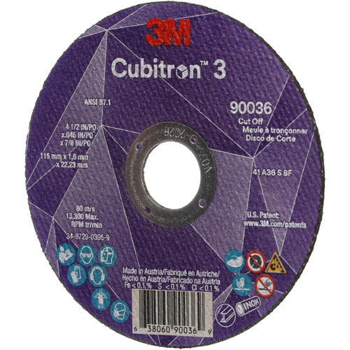 Meule &agrave; tronçonner Cubitron 3, 4-1/2" x 0,045", Arbre de 7/8", Type T1, C&eacute;ramique, 13 300 Tr/min D. Morneault & Fils