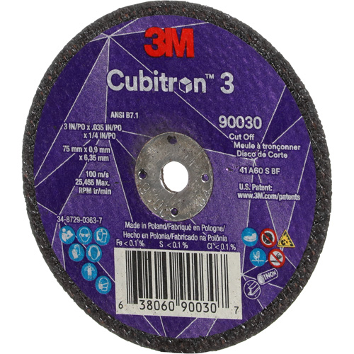 Cubitron 3 Cut-Off Wheel, 3" x 0.035", 1/4" Arbor, Type T1, Ceramic, 21000 RPM D. Morneault & Fils