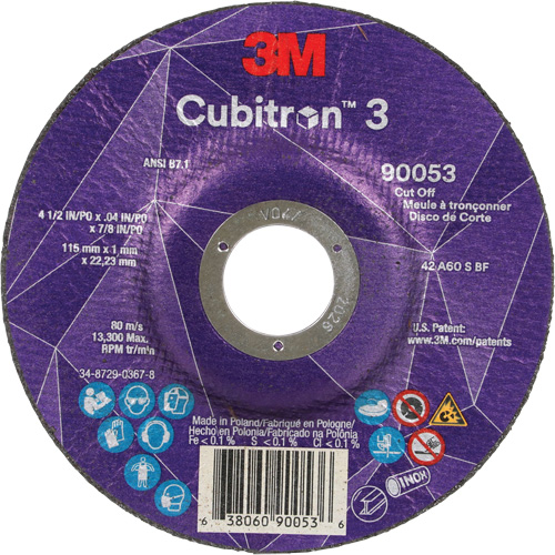 Cubitron 3 Cut-Off Wheel, 4-1/2" x 0.04", 7/8" Arbor, Type T27, Ceramic, 13300 RPM D. Morneault & Fils