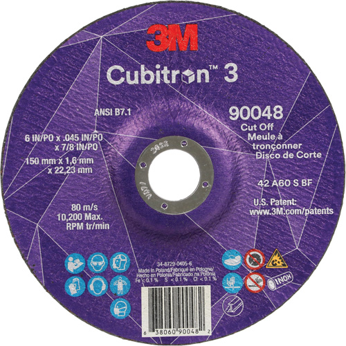Cubitron 3 Cut-Off Wheel, 6" x 0.045", 7/8" Arbor, Type T27, Ceramic, 10200 RPM D. Morneault & Fils