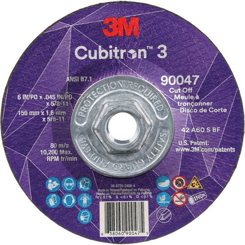 Cubitron 3 Cut-Off Wheel, 6" x 0.045", 5/8"-11 Arbor, Type T27, Ceramic, 10200 RPM D. Morneault & Fils