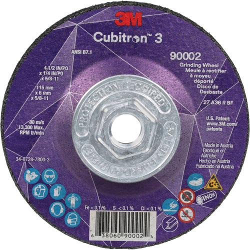 Cubitron 3 Depressed Centre Grinding Wheel, 4-1/2" x 1/4", 5/8"-11 Arbor, Ceramic, Type T27 D. Morneault & Fils