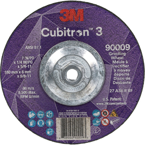Cubitron 3 Depressed Centre Grinding Wheel, 7" x 1/4", 5/8"-11 Arbor, Ceramic, Type T27 D. Morneault & Fils