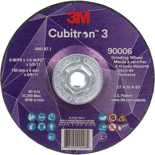 Cubitron 3 Depressed Centre Grinding Wheel, 6" x 0.25", 5/8"-11 Arbor, Ceramic, Type T27 D. Morneault & Fils