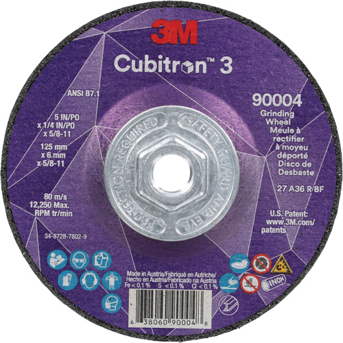 Cubitron 3 Depressed Centre Grinding Wheel, 5" x 0.25", 5/8"-11 Arbor, Ceramic, Type T27 D. Morneault & Fils