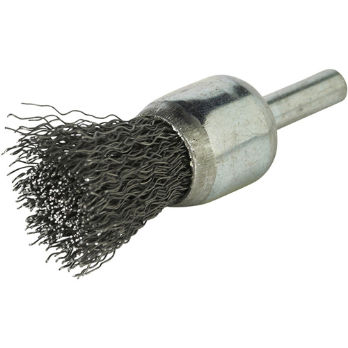 Stem Mounted Crimped Wire Brush, 3/4", 0.014" Fill, 1/4" Shank D. Morneault & Fils