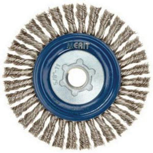 Brosse &agrave; fils nou&eacute;s pour cordons de soudure pour meuleuse angulaire, Dia. 5", Fils 0,02", Arbre 5/8"-11, Acier inoxydable D. Morneault & Fils