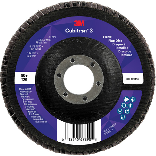 Cubitron 3 Conical  Flap Disc 1169F, 4-1/2" x 7/8", Type T29, 80+ Grit, Ceramic D. Morneault & Fils
