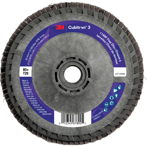 Cubitron 3 Conical  Flap Disc with Quick Change 1169F, 4-1/2" x 5/8"-11, Type T29, 80+ Grit, Ceramic D. Morneault & Fils