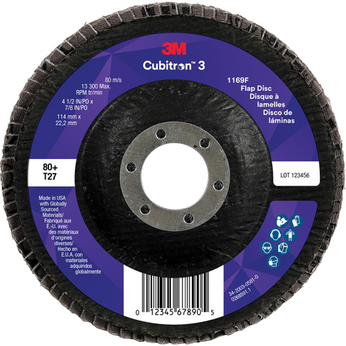 Cubitron 3 Flat Flap Disc 1169F, 4-1/2" x 7/8", Type T27, 80+ Grit, Ceramic D. Morneault & Fils