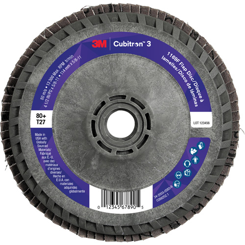 Cubitron 3 Flat Flap Disc with Quick Change 1169F, 4-1/2" x 5/8"-11, Type T27, 80+ Grit, Ceramic D. Morneault & Fils
