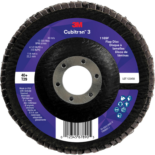 Cubitron 3 Conical  Flap Disc 1169F, 4-1/2" x 7/8", Type T29, 40+ Grit, Ceramic D. Morneault & Fils