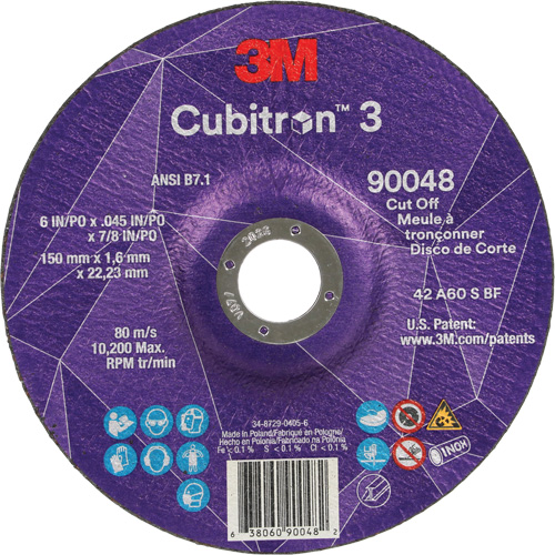 Cubitron 60+ Grit 3 Cut-Off Wheel, 6" x 0.045", 7/8" Arbor, Type T27, Ceramic, 10200 RPM D. Morneault & Fils
