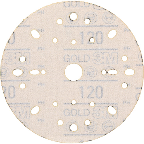 Hookit Gold Abrasive Disc, 6" Dia., 120 Grit, Aluminum Oxide, C-Weight D. Morneault & Fils