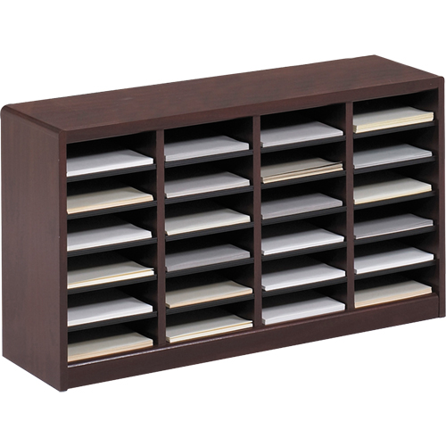 E-Z Stor&reg; Literature Organizer, Stationary, 24 Slots, Wood, 40" W x 11-3/4" D x 23" H D. Morneault & Fils