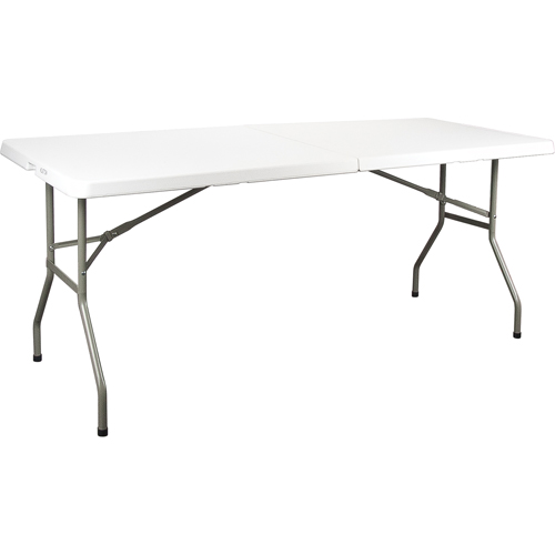 Table se pliant en deux, Rectangulaire, 72" l x 30" la, Poly&eacute;thyl&egrave;ne, Blanc D. Morneault & Fils