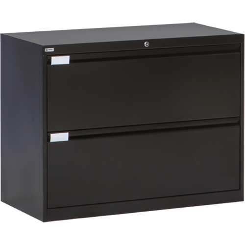 Lateral Filing Cabinet, Steel, 2 Drawers, 36" W x 18" D x 27-7/8" H, Black D. Morneault & Fils