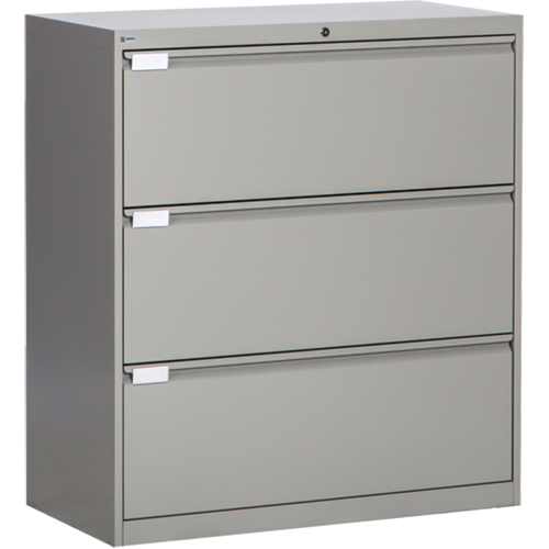 Lateral Filing Cabinet, Steel, 3 Drawers, 36" W x 18" D x 40-1/16" H, Grey D. Morneault & Fils
