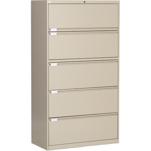 Lateral Filing Cabinet, Steel, 5 Drawers, 36" W x 18" D x 65-1/2" H, Beige D. Morneault & Fils