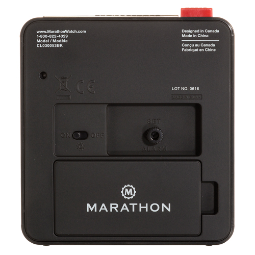 Desk Alarm Clock, Analog, Battery Operated, 3.5" W x 1.5" D x 3.75" H, Black D. Morneault & Fils