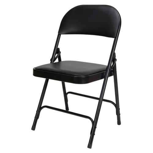 Vinyl Padded Folding Chair, Steel, Black, 300 lbs. Weight Capacity D. Morneault & Fils