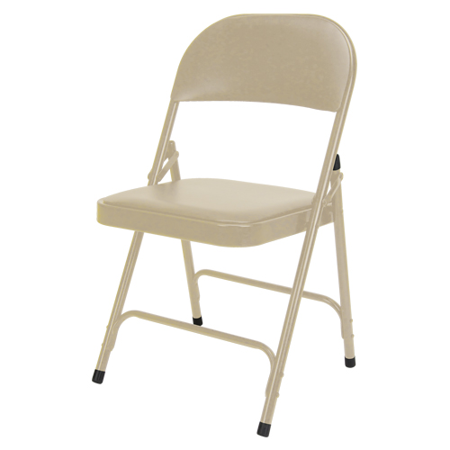 Vinyl Padded Folding Chair, Steel, Beige, 300 lbs. Weight Capacity D. Morneault & Fils
