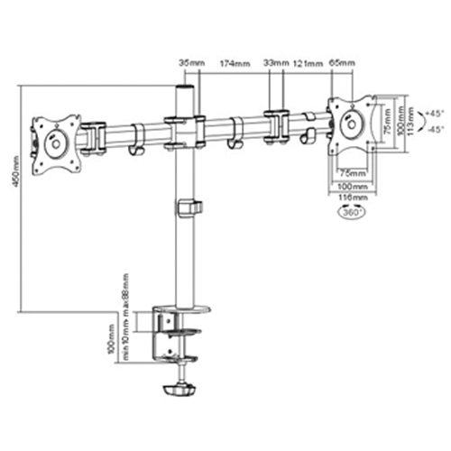 Bras double pour moniteur ActivErgo D. Morneault & Fils