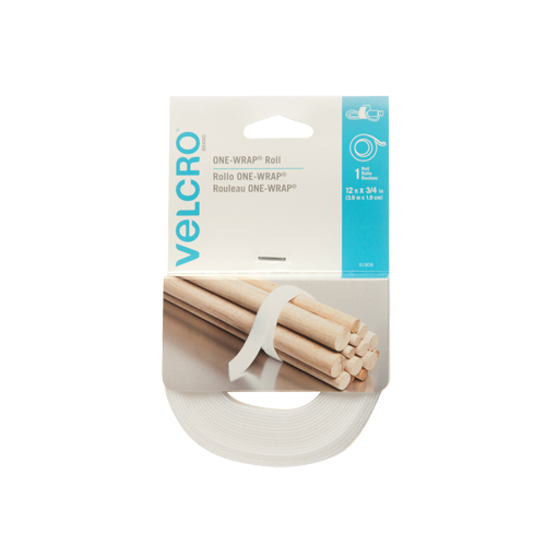 Ruban d'attaches One-Wrap, Boucle et crochet, 12' x 3/4", Auto-aggripant, Blanc D. Morneault & Fils