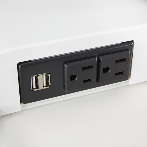 Bureau &eacute;lectrique assis/debout Soar avec bras d&eacute;cran double, Mod&egrave;le de bureau, 37-1/4" h x 27-3/4" la x 22" p, Blanc D. Morneault & Fils