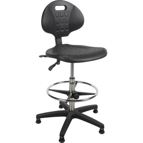 Tabouret robuste et ergonomique, Stationnaire, Ajustable, 39” - 48”, Polyur&eacute;thane Si&egrave;ge, Noir D. Morneault & Fils