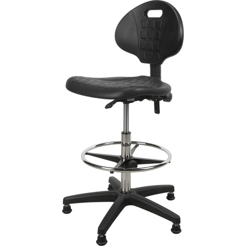 Tabouret robuste et ergonomique, Stationnaire, Ajustable, 39” - 48”, Polyur&eacute;thane Si&egrave;ge, Noir D. Morneault & Fils