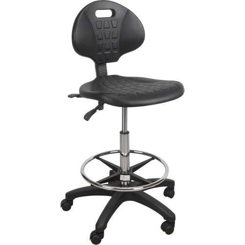 Tabouret robuste et ergonomique, Mobile, Ajustable, 39" - 48", Polyur&eacute;thane Si&egrave;ge, Noir D. Morneault & Fils