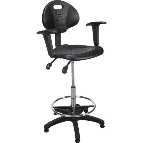 Tabouret ergonomique robuste avec accoudoirs r&eacute;glables, Stationnaire, Ajustable, 39" - 48", Polyur&eacute;thane Si&egrave;ge, Noir D. Morneault & Fils