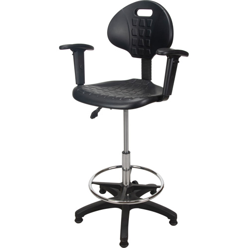 Tabouret ergonomique robuste avec accoudoirs r&eacute;glables, Stationnaire, Ajustable, 39" - 48", Polyur&eacute;thane Si&egrave;ge, Noir D. Morneault & Fils
