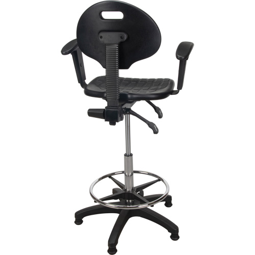 Tabouret ergonomique robuste avec accoudoirs r&eacute;glables, Stationnaire, Ajustable, 39" - 48", Polyur&eacute;thane Si&egrave;ge, Noir D. Morneault & Fils