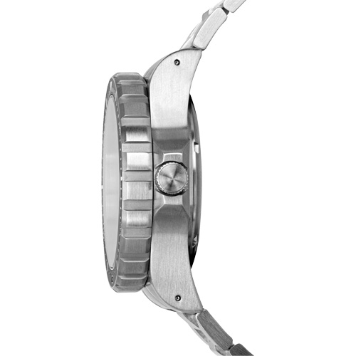 Tr&egrave;s grande montre automatique avec jour/date avec bracelet en acier inoxydable, Num&eacute;rique, &agrave; piles, 46 mm, Argent D. Morneault & Fils