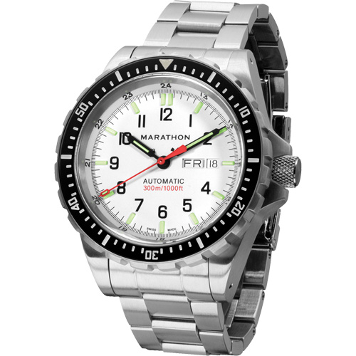 Tr&egrave;s grande montre automatique &eacute;dition arctique avec jour/date avec bracelet en acier inoxydable, Num&eacute;rique, &agrave; piles, 46 mm, Argent D. Morneault & Fils