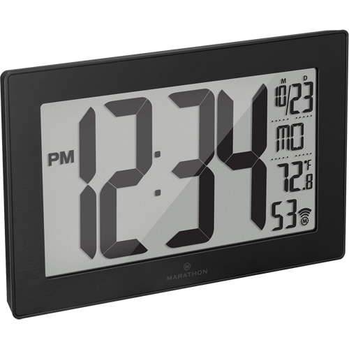 Self-Setting & Self-Adjusting Wall Clock with Stand, Digital, Battery Operated, Black D. Morneault & Fils