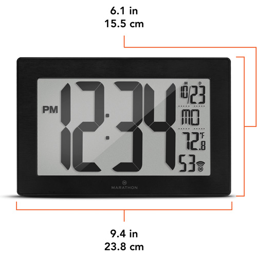 Self-Setting & Self-Adjusting Wall Clock with Stand, Digital, Battery Operated, Black D. Morneault & Fils