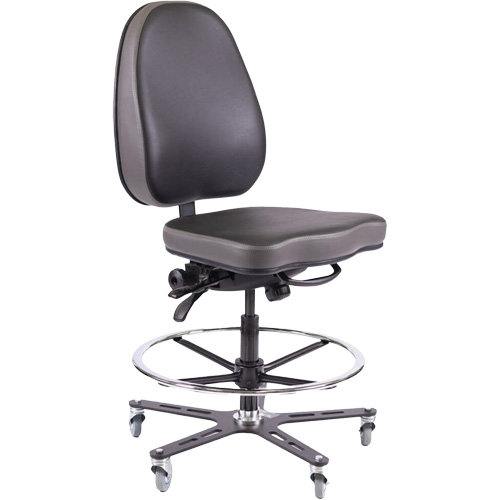TF180 Ergonomic Industrial Chair, Mobile, Adjustable, Vinyl Seat, Black D. Morneault & Fils