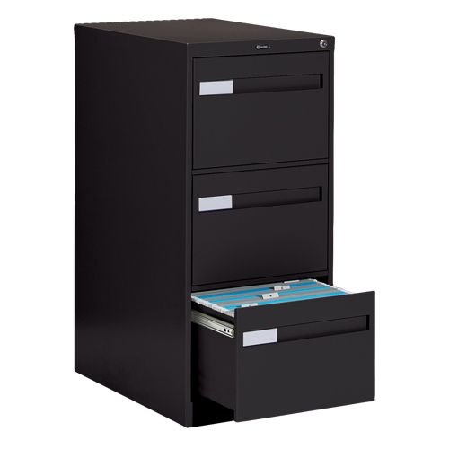 Vertical Filing Cabinet with Recessed Drawer Handles, 3 Drawers, 18.15" W x 26.56" D x 40" H, Black D. Morneault & Fils