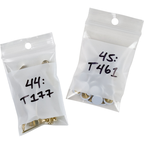 White Block Poly Bags, Reclosable, 3" x 2", 2 mils D. Morneault & Fils