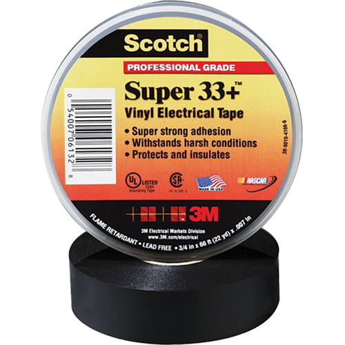 Scotch&reg; Super 33 Tape, 19 mm (3/4") x 20.1 m (66'), Black, 7 mils D. Morneault & Fils
