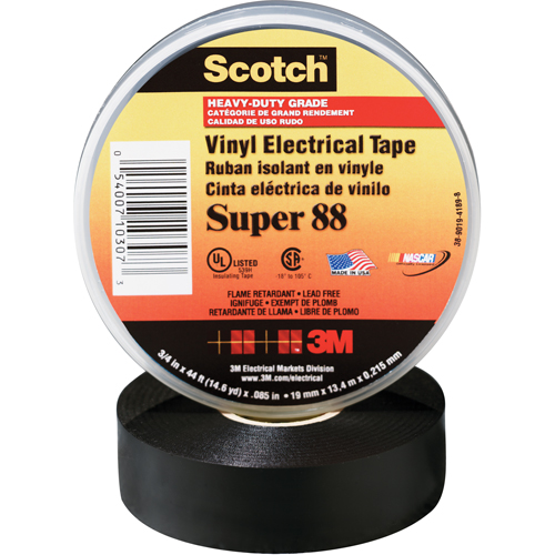 Rubans en vinyle Super 88 Scotch, 19 mm (3/4") x 20,1 m (66'), Noir, 8,5 mils D. Morneault & Fils